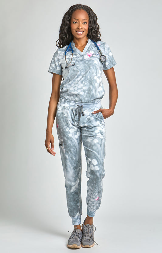 Gray Blooming Heart V-Neck Collar Top